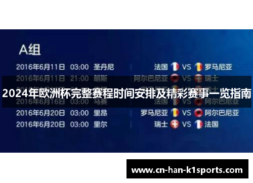 2024年欧洲杯完整赛程时间安排及精彩赛事一览指南